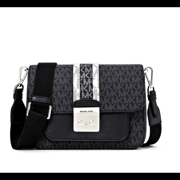 Michael Kors Sloan Editor Medium Flap Messenger Crossbody MK Logo Black White - Picture 6 of 6